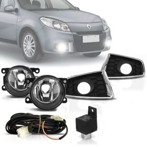 KIT FAROL MILHA SANDERO 14/19 COM GRADE MOLDURA CROMADA