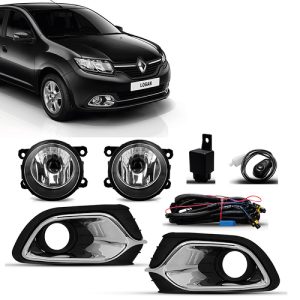 KIT FAROL MILHA LOGAN 14/19 COM GRADE MOLDURA CROMADA COM BOTÃO UNIVERSAL