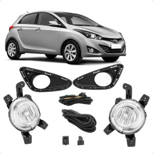 KIT FAROL MILHA HB20 12/15 HB20S COM GRADE COM BOTÃO UNIVERSAL