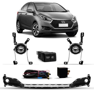 KIT FAROL MILHA HB20 16/19 HB20S COM GRADE ARO CROMADO