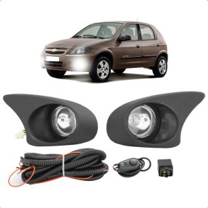 KIT FAROL MILHA CELTA 00/06 COM MOLDURA PRETA TEXTURIZADA COM BOTÃO UNIVERSAL