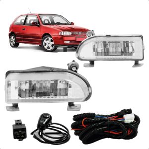 KIT FAROL MILHA GOL/ PARATI/ SAVEIRO G2 BOLA 95/99 LENTE LISA POLICARBONATO COM BOTAO UNIVERSAL IMPORTADO