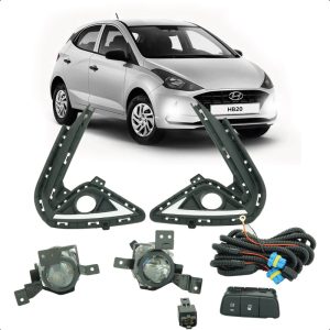 KIT FAROL MILHA HB20 20/22 MOLDURA PRETA FRISO CROMADO