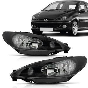 FAROL PEUGEOT 206 04/11 LENTE DUPLA LISO MASCARA NEGRA IMPORTADO