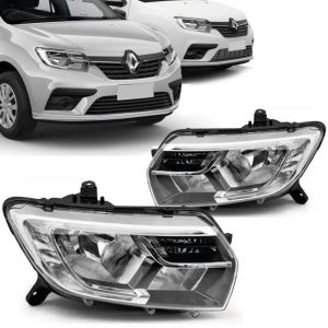 FAROL SANDERO 20/24 LOGAN 20/24 MANUAL COM LED COM SOQUETE IMPORTADO