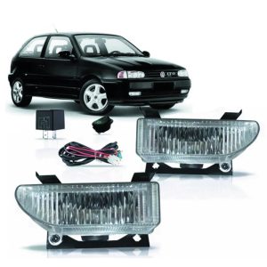KIT FAROL MILHA GOL 95/99 PARATI/SAVEIRO RAIADO LENTE POLICARBONATO COM BOTÃO UNIVERSAL