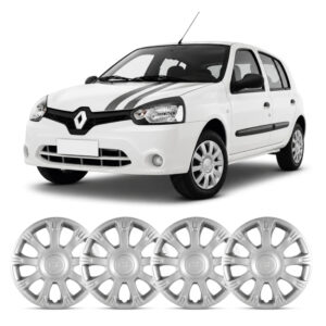JOGO CALOTA CLIO 12/16 LOGAN 11/14 SANDERO 11/14 ARO 14 PRATA ENCAIXE